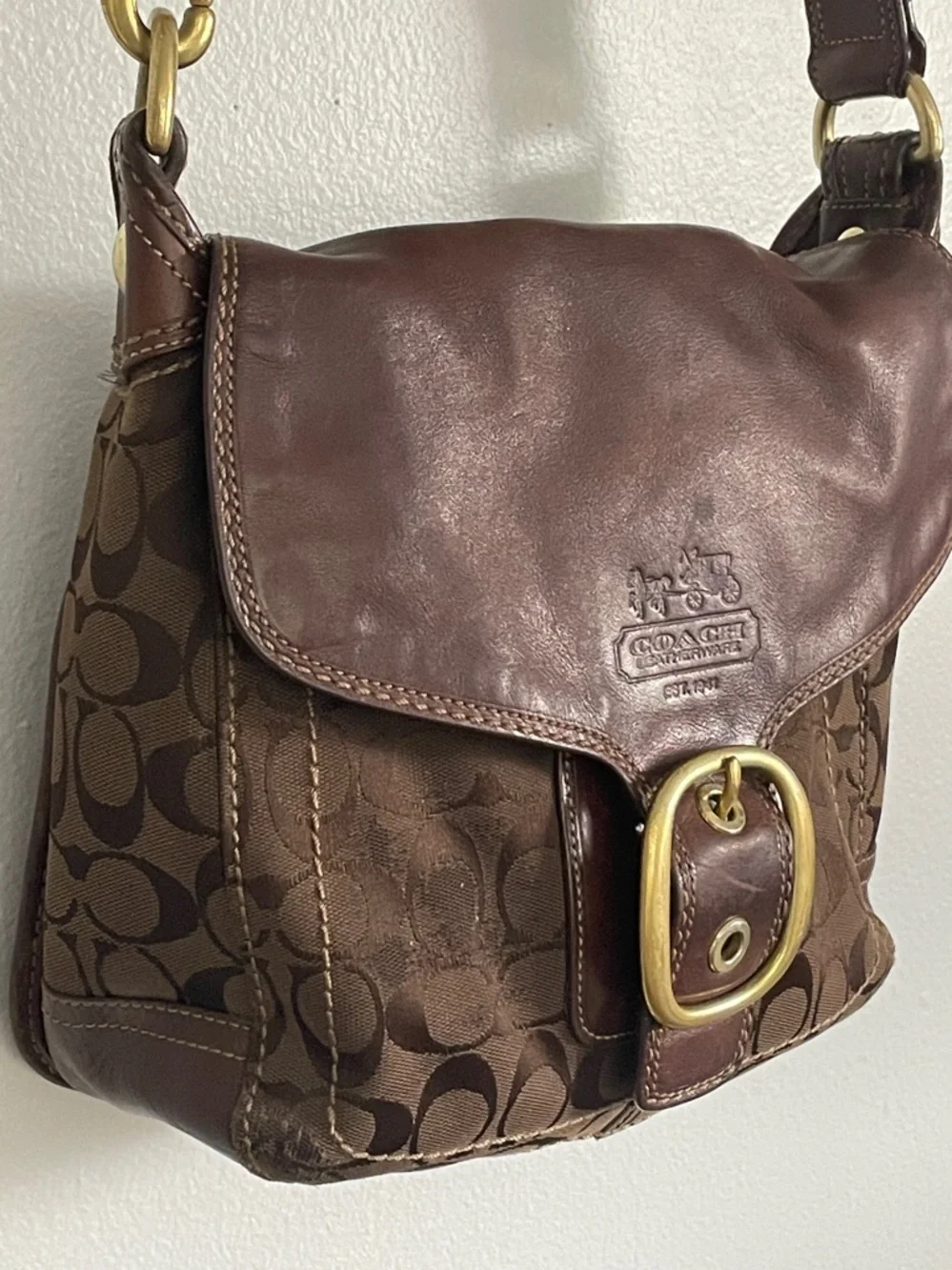 Vintage Coach Bleecker Legacy Flap brown signature canvas and leather Handbag‎